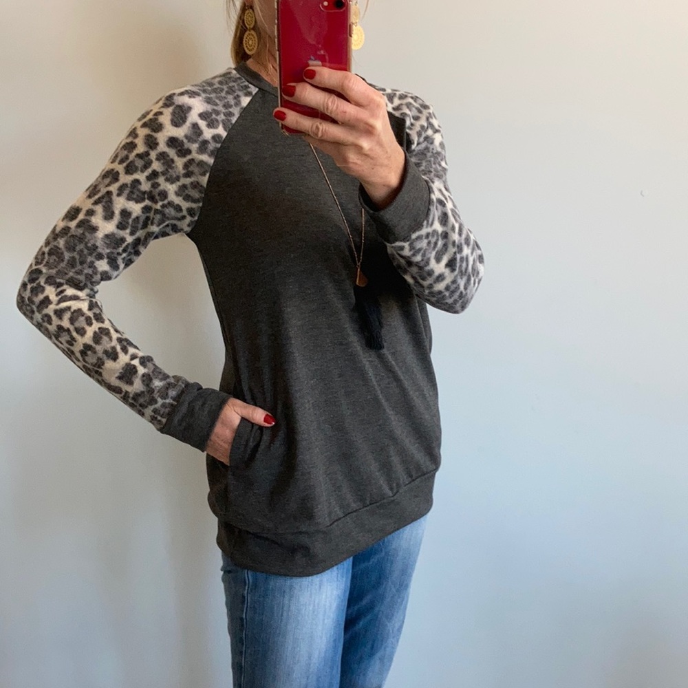 Leopard Print & Grey Tunic Top - Picture 3 of 8